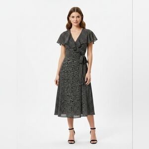 MSK Printed Flutter Sleeve Midi Dress Sz 6